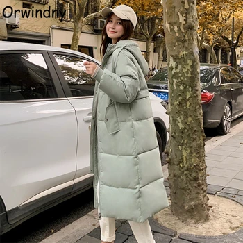 Orwindny Lung Haina de Iarna Femei Office Lady Hanorac cu Glugă 2020 High Street Solid Vata Jachete Femei chaqueta feminino