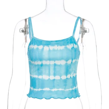 ArtSu Sexy rochie fără Mâneci fara Spate Volane Vopsea de Camuflaj Albastru de Pe Umăr de Sus a Culturilor de Vară 2020 Femei de Moda de Bază Topuri ASVE28009