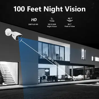 SANNCE 2MP 1080P HD Sistem de Supraveghere de Securitate aparat de Fotografiat IR-Cut Viziune de Noapte Înregistrare Audio rezistent la apa de Locuințe Kit Aparat Alb