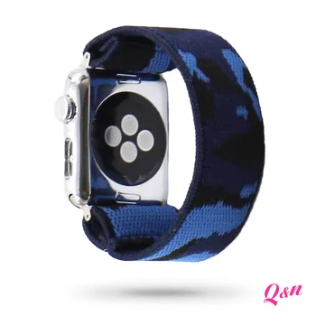Fierbinte de vânzare Bleumarin Camuflaj Intindere Curea Apple Watch Elastice Tricotate din Nylon Curea 38/40 mm 42/44mm pentru Bărbați Farmec Ceas Trupa