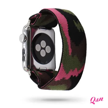 Fierbinte de vânzare Bleumarin Camuflaj Intindere Curea Apple Watch Elastice Tricotate din Nylon Curea 38/40 mm 42/44mm pentru Bărbați Farmec Ceas Trupa