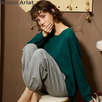 Armin Arlat Bumbac Pijama Femei Autunm Casual, Lenjerie Costum de Noapte Sweet Pijama cu Maneca Lunga Solid Pijamale Femme Sleepwear 3XL