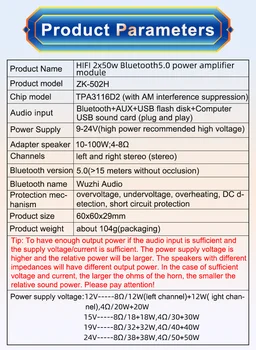 ZK-502H 50WX2 HIFI Bluetooth 5.0 TPA3116D2 Digital Audio Putere de Bord Amplificator Stereo AMP Amplificador Home Theater AUX USB