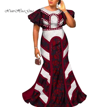 African Rochie de Mireasa herve Bazin Riche Femme Moda Africană Rochii Lungi pentru Femei, O-neck Maneca Fluture Rochie de Petrecere WY2586