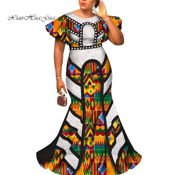 African Rochie de Mireasa herve Bazin Riche Femme Moda Africană Rochii Lungi pentru Femei, O-neck Maneca Fluture Rochie de Petrecere WY2586