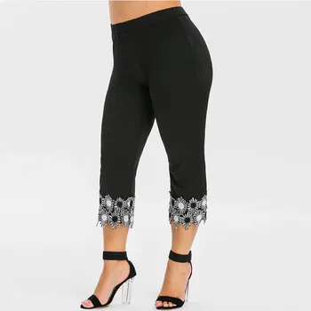 Femei De Moda Casual, Talie Elastic Plus Dimensiune Talie Înaltă Aplicatiile Jambiere Pantaloni Largi Picior Larg Jambiere Negre