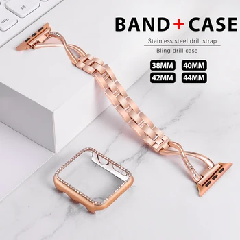 Diamant Band + caz Pentru Apple Watch 40mm 44mm 38mm 42mm iWatch seria 5 4 3 2 1 brățară din oțel inoxidabil curea femei watchband