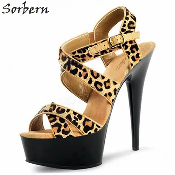Sorbern Leopard Femei Sandale Platforma Doamnelor Pantofi de Vara Gladiator Sandal Dimensiunea de Pantofi pentru 12 Tocuri inalte 18Cm Pătrat Tocuri Indesata