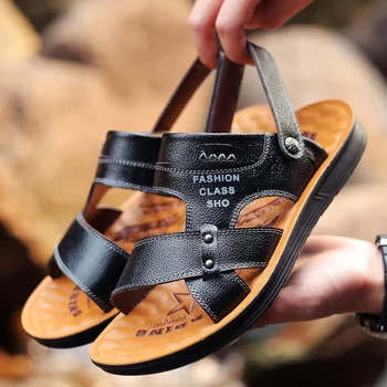 Yomior Nou Brand Pentru Bărbați Pantofi De Piele De Epocă Muncă În Aer Liber Pantofi Casual Summer Beach Sandale Papuci Flip-Flop Apartamente