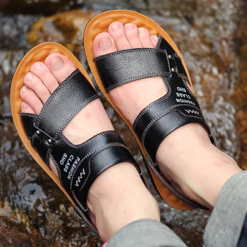 Yomior Nou Brand Pentru Bărbați Pantofi De Piele De Epocă Muncă În Aer Liber Pantofi Casual Summer Beach Sandale Papuci Flip-Flop Apartamente