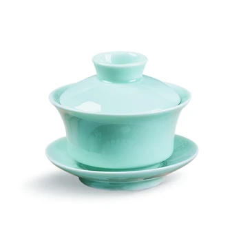 Completați kungfu set de ceai de portelan celadon pește relief gaiwan oală de ceai cu infuzor ceramic ceașcă de ceai ulcior de filtrare net folder nou
