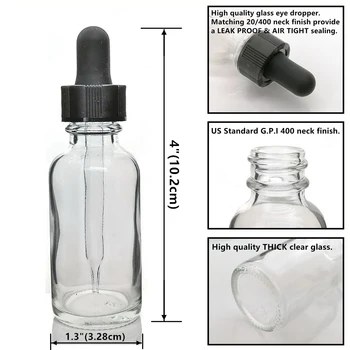 12pcs 1 Oz 30ml Flacon Picurător din Sticlă Clară cu ochi de sticla dropper pipete pentru uleiuri esențiale de argan e lichid gol reîncărcabile