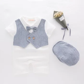Copilul de îmbrăcăminte pentru copii băiat domn salopetă + pălărie, haină cu dungi cu mâneci scurte salopeta / romper + capac