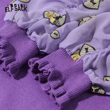 ELFSACK Mov imprimeu Mozaic Tricotate Rochii Casual Femei,2020 Toamna de Epocă Doamnelor coreeană Fals 2 Piese Rochie de zi cu Zi