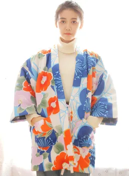 Japoneze Femei De Iarnă, Cald Kimono Din Bumbac Gros Căptușit Haori Haina Vatuita Bumbac Outterwear Florale Imprimate Vrac Palton W035