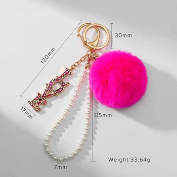 Noul Sosit O Scrisoare De Dragoste Sequin Inițială Breloc Pentru Femei Roz Hairball Lanț Pearl Design Brelocuri Accesorii Cadouri
