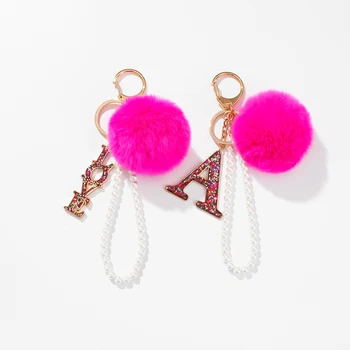 Noul Sosit O Scrisoare De Dragoste Sequin Inițială Breloc Pentru Femei Roz Hairball Lanț Pearl Design Brelocuri Accesorii Cadouri