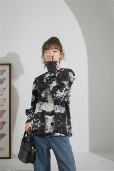 CHEERART Pictura de Cerneală Puff Maneca de Sus Maneca Lunga Bluza Femei Topuri Și Bloues Imprimare Vrac Top Casual de Toamna 2020 Îmbrăcăminte coreeană