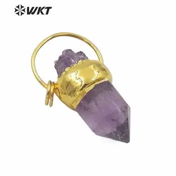 WT-P1572 en-Gros Colier Pandantiv Naturale Violet Punct Cu Aur Galvanizare Singur Cârlig Pentru Colier Face Stilul Rece