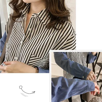 Mozaic Tricou Femei Casual Cu Maneca Lunga Bluza Cu Dungi 2021 Noi Streetwear Coreeană De Moda De Îmbrăcăminte Pentru Femei Topuri Si Bluze G67