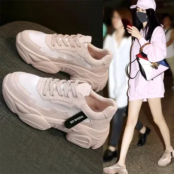 Femei Indesata Adidasi pentru Femei de Moda Pantofi Platforma Dantela Roz Vulcaniza Pantofi Femei sex Feminin Formatori Tata Pantofi Pantofi de Mers pe jos