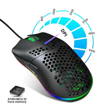 HXSJ J900 RGB Iluminat Programabil Mouse de Gaming cu Șase DPI Reglabil tip Fagure Gol Design Ergonomic pentru Desktop Laptop
