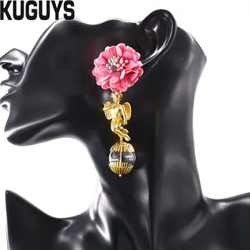 KUGUYS Epocă Figura Aur Înger Cercei pentru Femei la Modă de Bijuterii Moda stil Baroc Roz Flori Picătură Cercei Accesorii de Petrecere