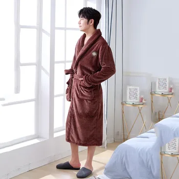 Iarna Barbati Flanel Homewear Kimono-Halat Rochie Confortabil Ține De Cald Pijamale Pijamale Casual Moale Intima Halat De Baie Rochie