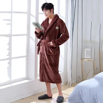 Iarna Barbati Flanel Homewear Kimono-Halat Rochie Confortabil Ține De Cald Pijamale Pijamale Casual Moale Intima Halat De Baie Rochie