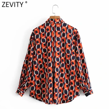 Zevity 2021 Primăvară Femei Vintage Contrast de Culoare Lanț de Imprimare Bluză Casual Office Doamnelor de Afaceri Tricouri Chic Combinezon Topuri LS7486