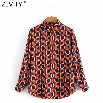 Zevity 2021 Primăvară Femei Vintage Contrast de Culoare Lanț de Imprimare Bluză Casual Office Doamnelor de Afaceri Tricouri Chic Combinezon Topuri LS7486