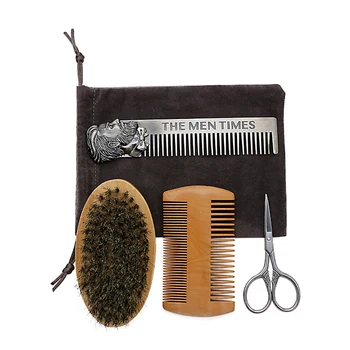 4BUC/Set Barba Pieptene Perie Mens Mustață Îngrijirea Părului Îngrijire Kit Shears Foarfece cu Sac de Instrumente de Styling