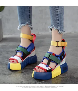 SWONCO Sandale cu Platforma Femei Pantofi de Vara 2019 Femei Pantofi Casual Pană Mare de Sus Toc Indesata Sandale Pentru Femeie Dimensiune 10 41