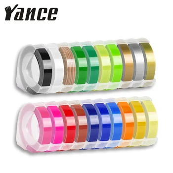 Yance 3pcs Verde Fluorescent 6MM 9MM 12MM Relief 3D Banda pentru Embosare Dymo Label Maker PVC etichete Dymo Banda pentru Motex E101