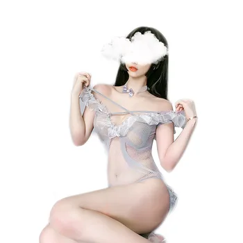 JIMIKO lenjerie sexy costume de pe umăr dantelă împletit catsuit fishnet kawaii lenjerie vedea prin erotice costume slutty