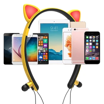 Magnetic Wireless Luminos Pisica Drăguț Forma de Ureche Căști In-ear Stereo de Reducere a Zgomotului Căști pentru Xiao mi Huawei Iphone LG