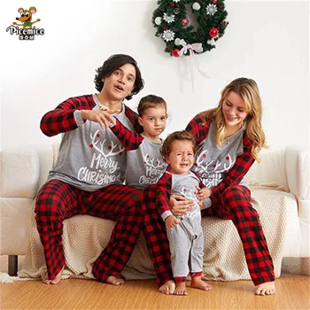2020 Crăciun Potrivire Familie Haine Fiica Mama Tata Fiul Copii Elan De Imprimare Carouri Costum Pentru Familie Acasă Set De Pijama
