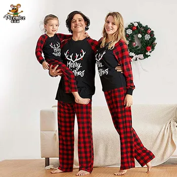 2020 Crăciun Potrivire Familie Haine Fiica Mama Tata Fiul Copii Elan De Imprimare Carouri Costum Pentru Familie Acasă Set De Pijama