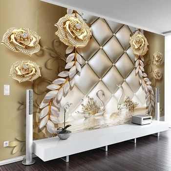 Foto personalizate 3D de Aur Moale Caz de Bijuterii Floare de Arta Pictura pe Perete Living Modern cu Canapea, TV Fundal Murală Tapet Pentru Perete