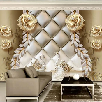 Foto personalizate 3D de Aur Moale Caz de Bijuterii Floare de Arta Pictura pe Perete Living Modern cu Canapea, TV Fundal Murală Tapet Pentru Perete