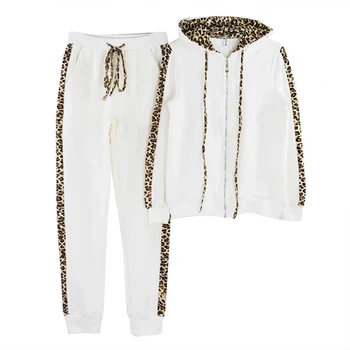 Toamna Iarna Moda Trening Femei Îmbinare Cordon Leopard De Imprimare Haina Cu Gluga Set De Doua Bucati Hanorace Pantaloni Lungi Costum