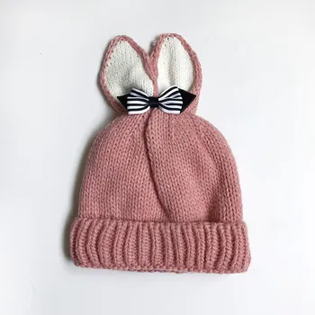 Tricotate Pălărie Drăguț Bonete de Toamna Iarna pentru Copii Cashmere Beanie Urechi de Iepure Papion Copil Fată Băiat Copil Căști Pălării