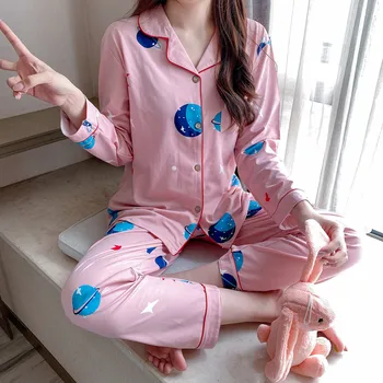 2020 Toamna cu Maneci Lungi Drăguț desen Animat de Imprimare Seturi de Pijama pentru Femei coreene Sleepwear Costum de Pijama Homewear Pijama Mujer Haine de Acasă
