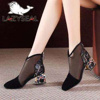 LazySeal Diamant Tocuri Cizme Femei Air Mesh Zip Breathtable Bling Pantofi de Moda a Subliniat Toe Doamnelor Cizme de Vara
