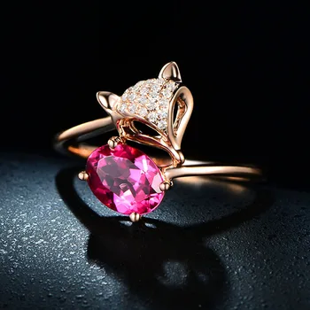 Bague Ringen nou design argint 925 inel deschis femeie fox animal inel cu rubin oval piatră prețioasă Partid en-Gros de bijuterii de nunta