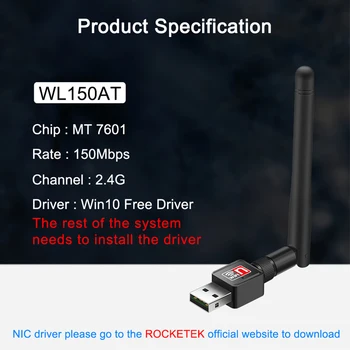 Rocketek 150Mbps Wireless Lan USB WiFi adaptor MT7601 Mini Wi-Fi Ethernet Receptor Antena Dongle 2.4 G pentru Pc-ul Windows Wi fi