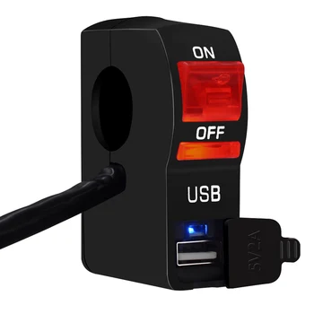Universal Motocicleta Faruri Comutator pornit/OPRIT 5V 2A Încărcare Rapidă USB Adaptor Încărcător Cu LED Albastru Indicator de Lumina