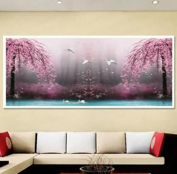 Mare Plin pătrat rotund burghiu 5D DIY diamant pictura sakura, Copac, lac, peisaj broderie cu mărgele Home decor mozaic cadou YG1080