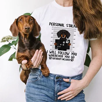 Personal Stalker Teckel de Imprimare de Vara pentru Femei T-shirt Short Sleeve Graphic Tricouri Femei Iubitor de Câine Streetwear Tumblr Haine Topuri