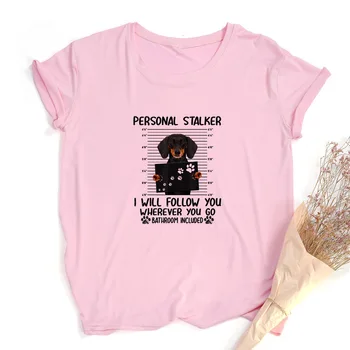 Personal Stalker Teckel de Imprimare de Vara pentru Femei T-shirt Short Sleeve Graphic Tricouri Femei Iubitor de Câine Streetwear Tumblr Haine Topuri